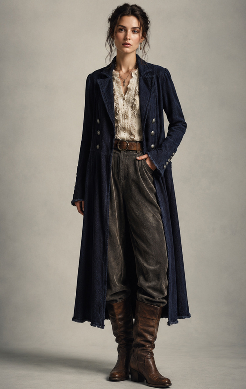 Free People Sparrow Long Duster Coat Jacket Sz L Boho Steampunk Victorian RARE